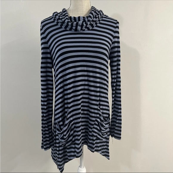Striped Cowl Neck Hoodie Pockets Blue Gray Black Anthropologie Andrea Jovine - Picture 2 of 6